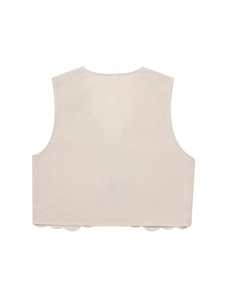 Kurze ärmellose Weste in Creme mit Stickerei und gewelltem Saum im Ethno-Stil