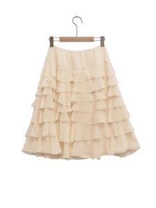 Gonna midi a balze color crema a vita alta con elastico per abbigliamento estivo donna