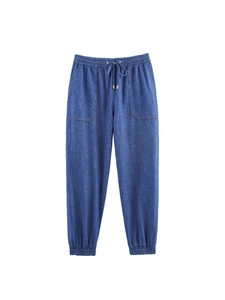 Women High Waisted Drawstring Jogger Pants Loose Cuffed Denim Look Casual Trousers Streetwear Harem Pants With Pockets