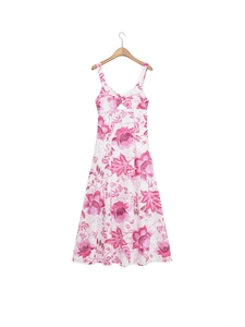 Women Sexy Backless Floral Print Eyelet Cut-out Cami Maxi Dress Summer Vacation High Waist Twist Front A-Line Dress