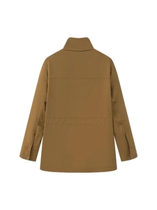 Women's 2025 casual workwear jacket in khaki featuring high collar and adjustable waist