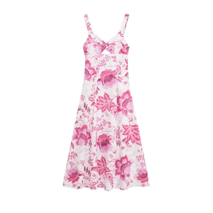 Dames Bloemenprint Opengewerkte Cami Maxijurk V Hals Mouwloos Elegant Boho Zomer Strandjurk Met Zijrits