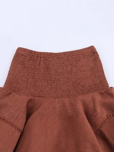 Y2K summer high waisted smocked mini skirt with layered hollow lace trim in brick red
