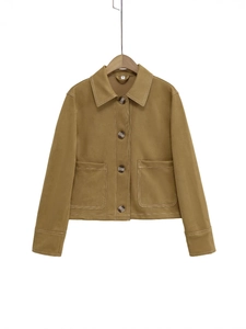Veste de Mode pour Femmes en Imitation Daim Surpiqûres Contrastées Revers Boutonnage Simple Vintage Décontracté Streetwear Veste Top