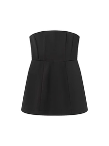 Slim fit black strapless tube top and high waist A-line skirt set for summer fashion