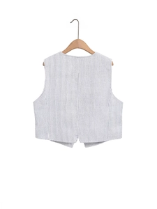 Gilet sans manches à rayures françaises avec col en V et boutonnage simple en blanc et bleu