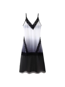 Robe Sexy Pour Femmes Col En V Épissure De Dentelle Dégradé Robe À Bretelles Sans Manches Ample Satin Maxi Robe Pour Fête Club