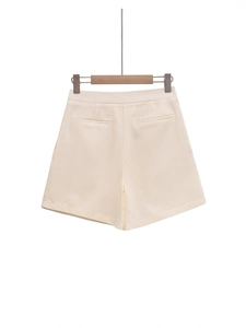 Chic cream high-waisted shorts with a subtle A-line cut and elegant back faux pockets