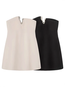 Women Sexy Rhinestone V-Decoration Tube Top Mini Dress Slim Fit Backless Solid Color Polyester Party Club Bodycon Dress