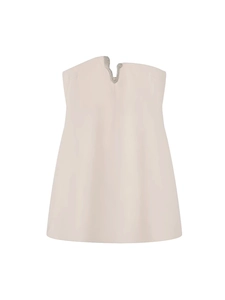 Slim fit strapless mini dress in cream with rhinestone V-neckline decoration