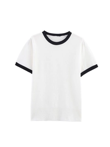 T-shirt en maille pour femme à manches courtes avec bordures contrastées noires