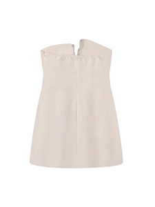 Slim fit beige tube dress with rhinestone accents and back zipper for women
