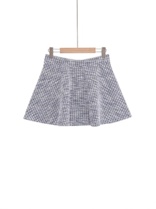 Elegant blue and white tweed high-waist A-line mini skirt with textured weaving pattern