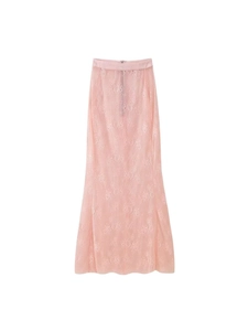 Jupe Midi en Dentelle Florale à Taille Haute pour Femmes Élégante Coupe Ajustée Été Rose Noir Jupe Transparente Fête