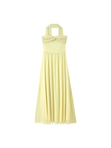 Elegantes Neckholder Maxi Kleid für Damen Sommer Einfarbig Twist Front Plissee Hohe Taille Langes Abendparty Kleid