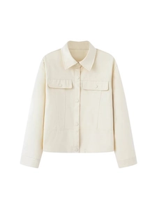Minimalist cream white utility work jacket with lapel collar and flap pockets