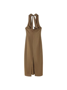 Robe dos nu marron chic avec nœud papillon et fente élégante pour les femmes