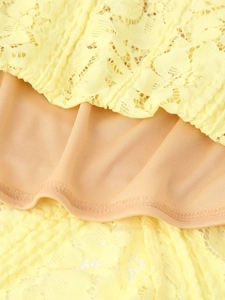 Chic off-the-shoulder yellow lace dress for women with elegant floral pattern and lining