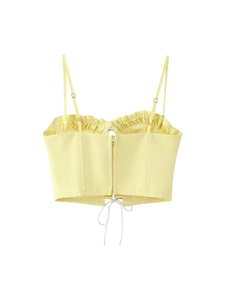 2025 summer sexy light yellow backless corset top with adjustable straps and lace-up back