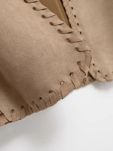 Women vintage suede vest in brown with retro braided edge detail for 2025 summer fashion