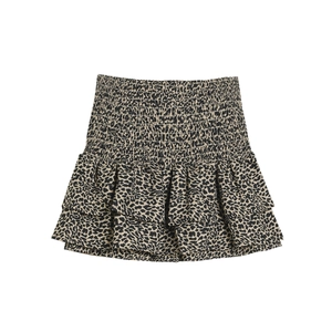 Mini Jupe À Volants Étagés Pour Femmes Taille Haute Smokée Léopard Noir Polyester Décontracté Sexy Plage