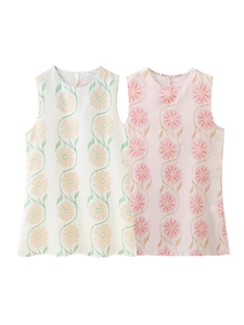 Damen Sommer Ärmellos Blumenmuster Minikleid Casual Süß Rundhalsausschnitt Hohe Taille Gewebt Strand Urlaub Kurz Tankkleid