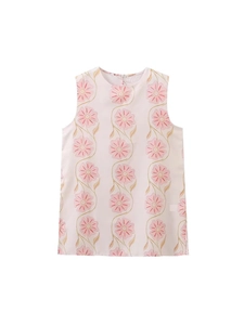 Ärmelloses Sommerkleid in Rosa mit Blumenmuster und schlichtem Rundhalsausschnitt