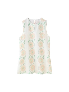 Ärmelloses Sommerkleid mit Blumenmuster, Rundhalsausschnitt und Vintage-Blumen-Print