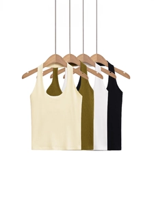Women Halter Neck Ribbed Tank Top Slim Fit Sexy U Neck Sleeveless Summer Solid Color Crop Top Casual Streetwear Basic Vest