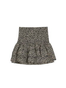 Mini Jupe à Volants Imprimé Léopard pour Femme Été Taille Haute Smockée Jupe en Ligne A Étagée Mode Streetwear Jupe Courte