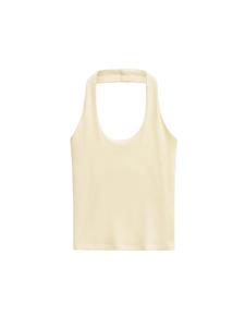Slim fit halter neck ribbed knit tank top for women in beige for 2025 summer season