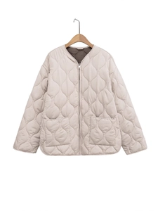 Giacca Trapuntata Casual da Donna a Onde Vestibilità Ampia Girocollo Zip Cappotto Imbottito Grandi Tasche Abbigliamento Esterno