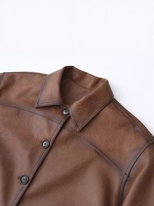 Giacca da moto vintage in pelle PU marrone scuro con colletto a rever di alta qualità
