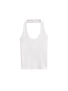 Slim fit white halter neck tank top for women, summer sleeveless ribbed cotton undershirt
