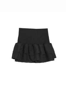 Mini-jupe noire à taille haute élastiquée avec ourlet à volants superposés pour femme