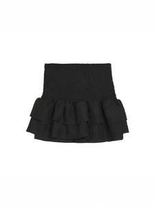 Mini-jupe noire à taille haute élastique avec volants superposés pour femmes chic et tendance