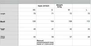 Size chart for faux shearling jacket including length, bust, and sleeve measurements
