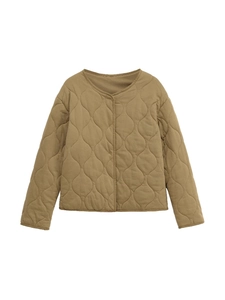Veste matelassée légère pour femme en kaki avec motif d'oignon et col rond décontracté