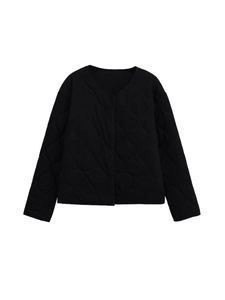 Veste matelassée noire à col rond en coton avec une coupe décontractée et ample