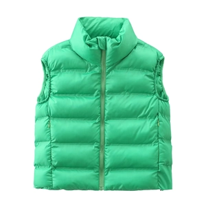Détails du gilet matelassé vert fluo avec col montant et fermeture éclair invisible