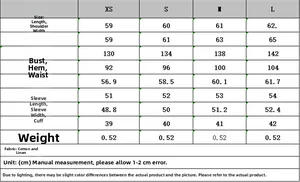 Detailed size chart for women casual loose cotton linen jacket including CM measurements