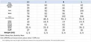 Size chart for women's tweed jacket showing XS-L measurements and fabric details