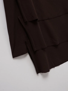 Dark brown layered midi skirt featuring a tiered design in smooth chiffon fabric