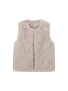 Gilet en Fausse Fourrure Décontracté pour Femmes Couleur Unie Ouvert sur le Devant Veste Sans Manches pour Automne Hiver Streetwear