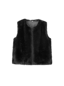 Gilet tendance en fausse fourrure noire pour femme avec texture douce et doublure lisse