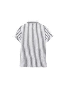 Camicia a maniche corte a righe con colletto a rever per donna con dettaglio sul retro