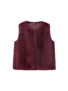 Gilet en fausse fourrure bordeaux pour femme au style automnal élégant et doux