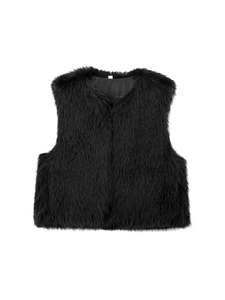 Damen Kunstpelz Weste Rundhalsausschnitt Ärmellos Warm Cardigan Herbst Winter Streetwear Jacke Einfarbig Mode Weste