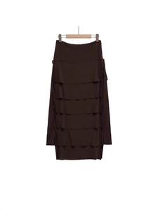 Women's Dark Brown Tiered Midi Skirt Layered Solid Color High Waist Cake Skirt Street Style Casual Versatile Skirt