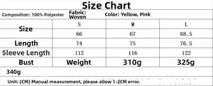 Size guide for women's drawstring shirt and trousers set with material specifications